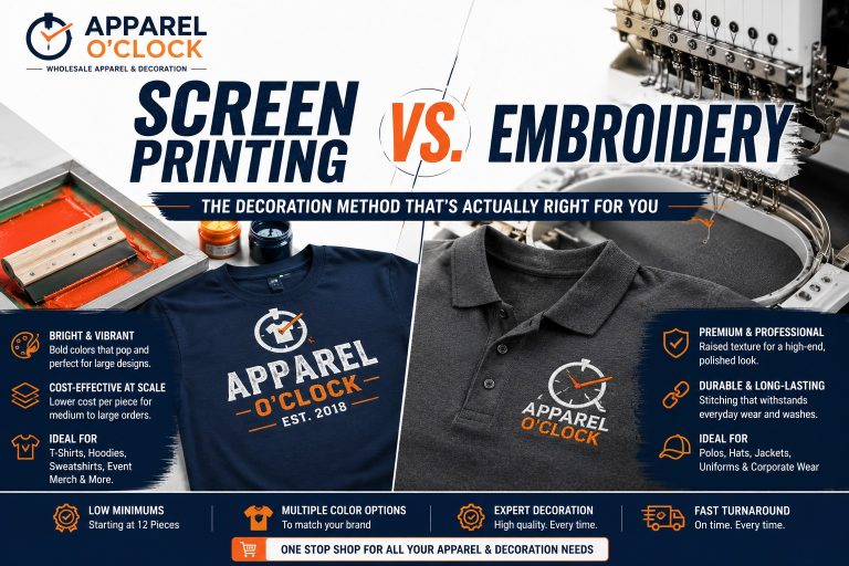 Screen Printing vs. Embroidery